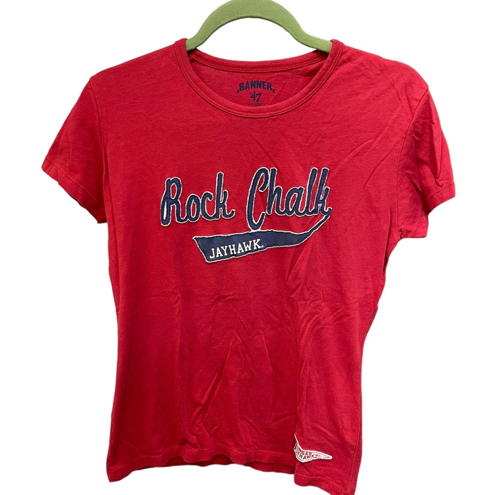 Banner 47 Soft Cotton Ladies Cut Rock Chalk Jayhawk Short Sleeve Tee Size Lg
